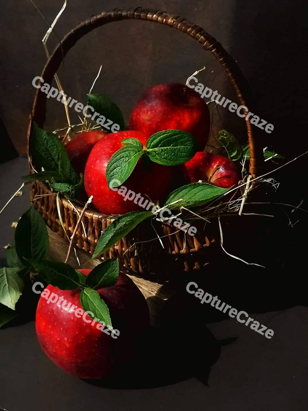Straw basket with apples